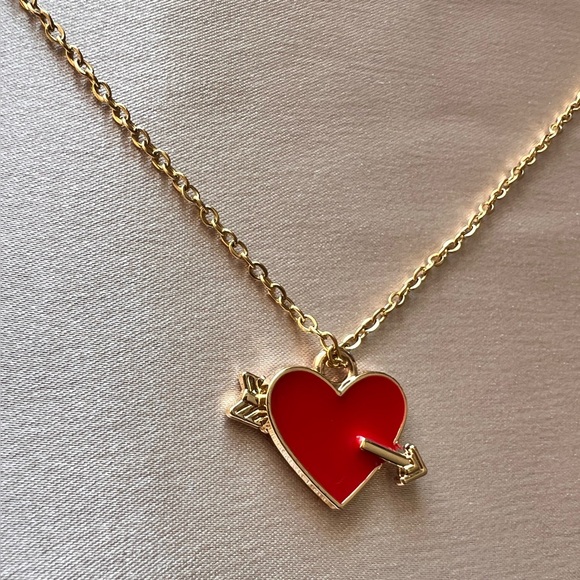 Cupid’s Arrow Red & Gold Heart Pendant Necklace - Picture 7 of 7